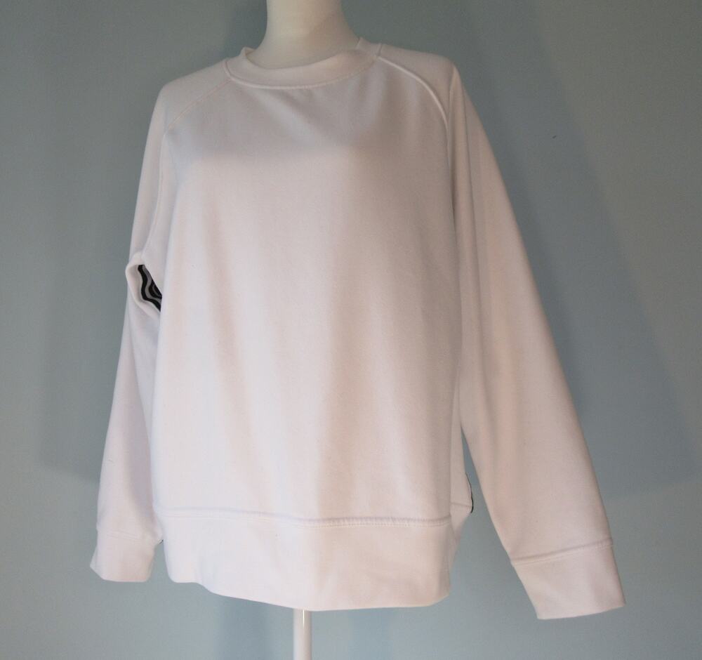 Avia White Sweatshirt Crew Neck Women's XL Black Stripes on Sleeves and Sides